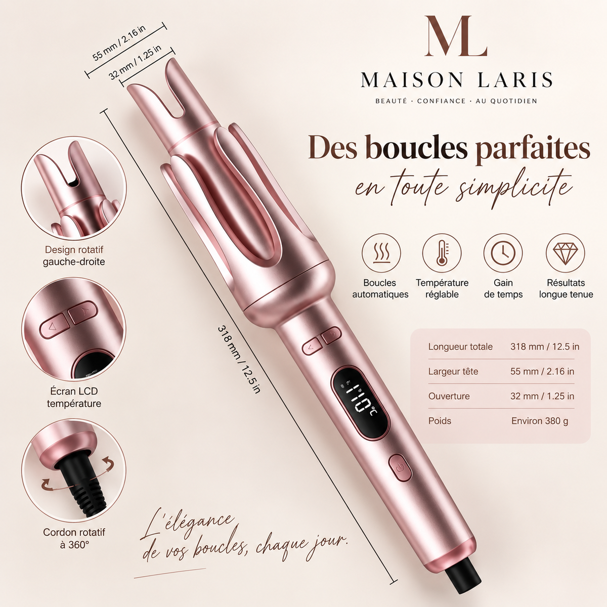 ✨ Boucleur Automatique LARIS – Des Boucles Parfaites en un Geste 💫