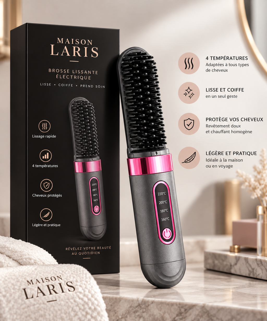 ✨ Brosse Lissante Sans Fil Rechargeable LARIS – 4 Températures 🔋