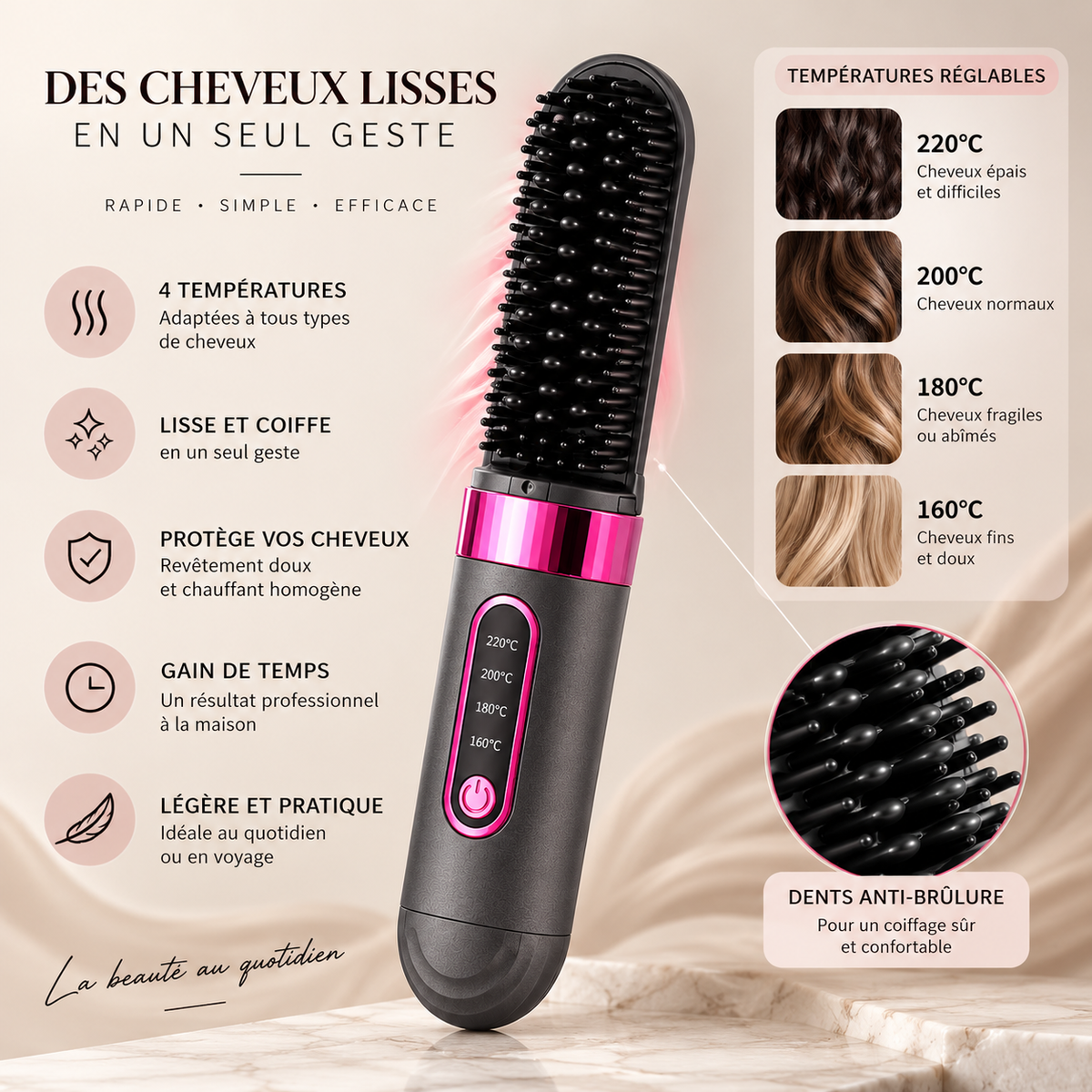 ✨ Brosse Lissante Sans Fil Rechargeable LARIS – 4 Températures 🔋