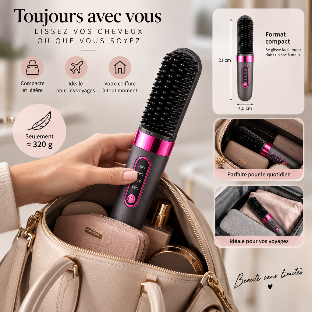 ✨ Brosse Lissante Sans Fil Rechargeable LARIS – 4 Températures 🔋